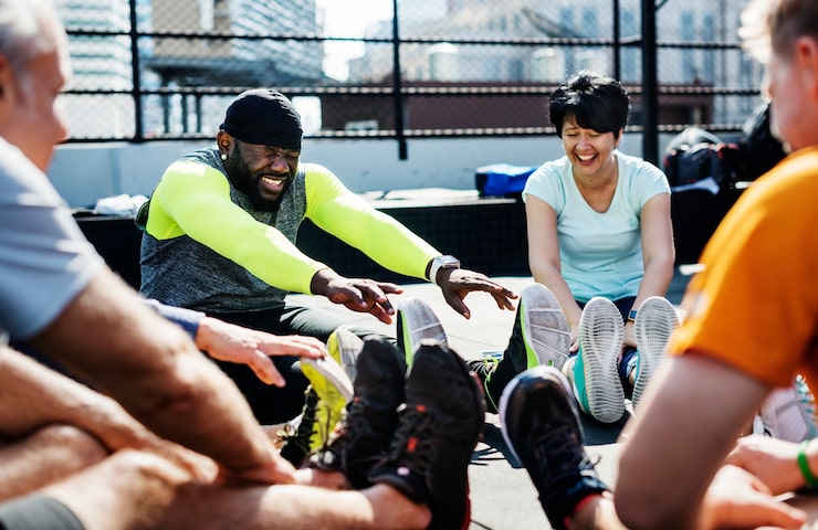 Diverse Black athletes training together